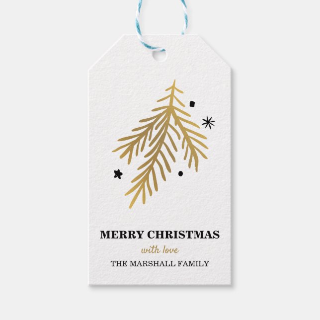 Goldene Kiefer und Stern-Dodle-Weihnachten Geschenkanhänger (Vorderseite)