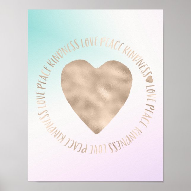 Goldene Kindheit Liebe Frieden Herz Aqua Rosa Gefä Poster (Vorne)
