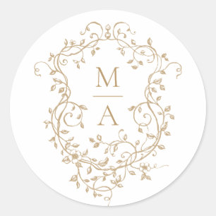 Goldene klassische Blumenwappen-Monogramme Runder Aufkleber