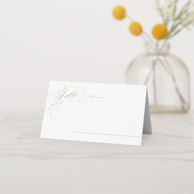 Goldene klassische Kalligrafie-Hochzeit Platzkarte (Vorderseite)