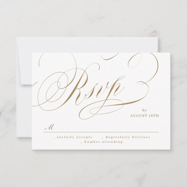 Goldene klassische Kalligrafie-Hochzeit RSVP Karte (Vorderseite)