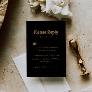 Goldene klassische minimale Hochzeitsmenüauswahl R RSVP Karte