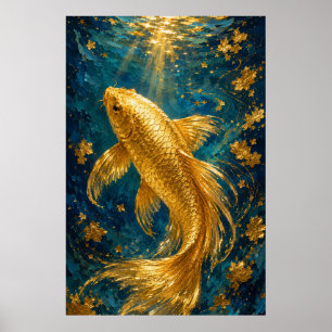 Goldene Koi Serenity Luxuriöser Unterwasser-Gold Poster