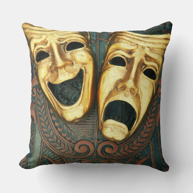 Goldene Komödien- und Tragödiemasken auf Kissen (Vorderseite)