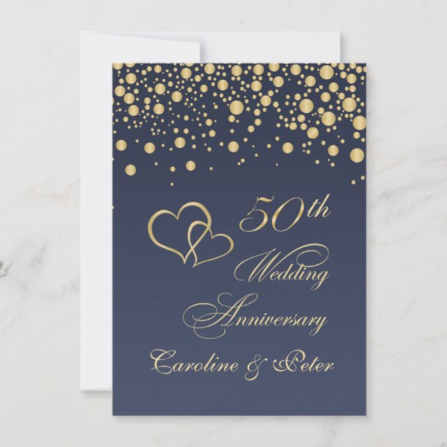 Goldene Konfetti 50. Hochzeitstag Einladung (Vorderseite)