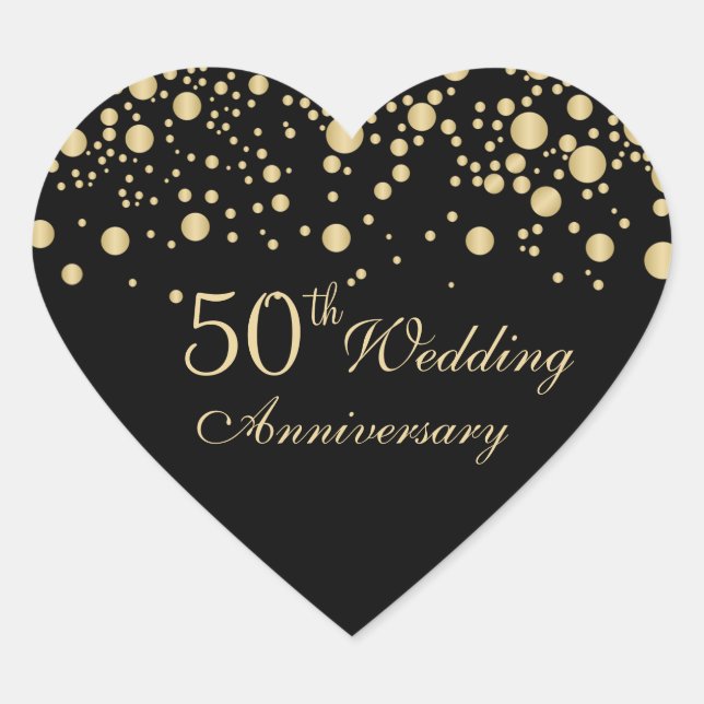 Goldene Konfetti 50. Hochzeitsticker Herz-Aufkleber (Vorderseite)