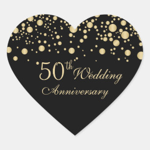 Goldene Konfetti 50. Hochzeitsticker Herz-Aufkleber