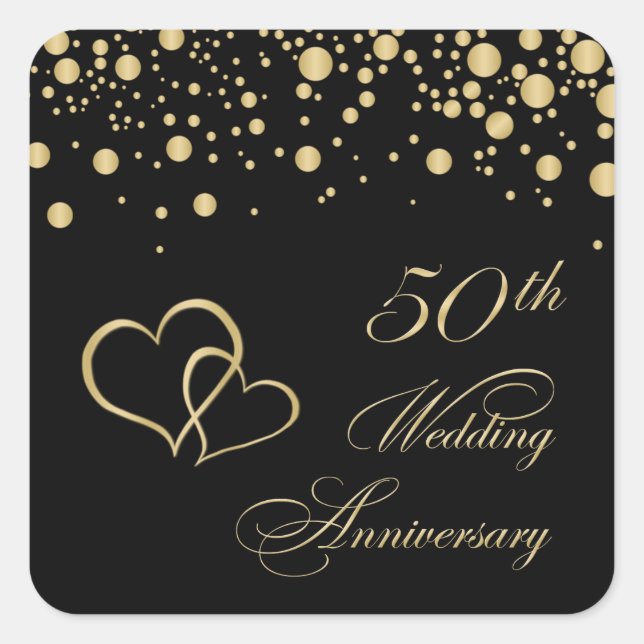 Goldene Konfetti 50. Hochzeitsticker Quadratischer Aufkleber (Vorderseite)