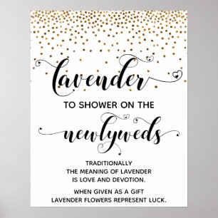 Goldene Konfetti-Herzen-Regen mit Lavender-Schild Poster