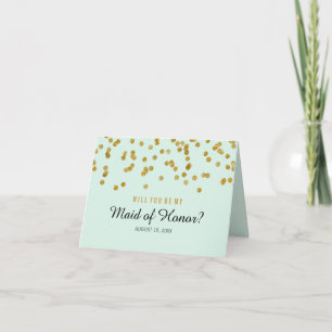 Goldene Konfetti-Mint-Wirst du meine Trauzeugin se Einladung