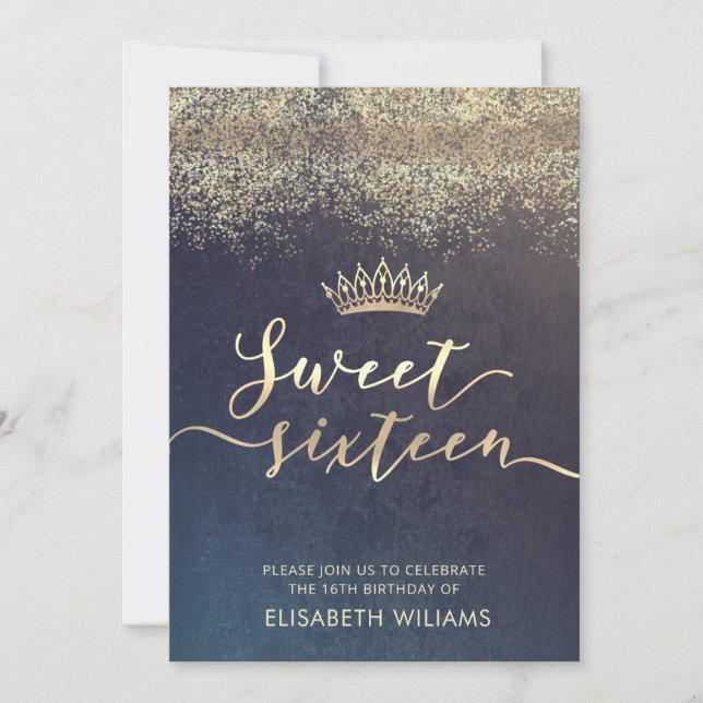 Goldene Konfetti-Ober-Tiara-Einladung Einladung (Vorderseite)