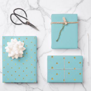 Goldene Konfetti-Punkte Aqua Mint Weihnachten Geschenkpapier Set