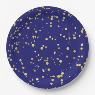 Goldene Konfetti-Punkte in Mitternachtsblau Pappteller