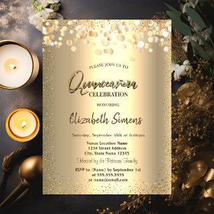 Goldene Konfetti-Punkte Prinzessin Gold Quinceañer Einladung