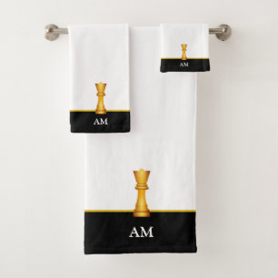 Goldene Königin & Monogramm auf Schwarz und Weiß Badhandtuch Set
