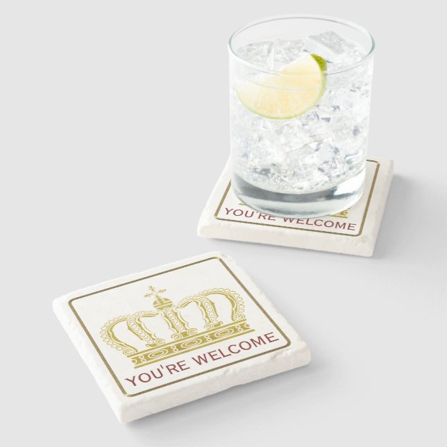 Goldene königliche Krone + Ihr backgr. u. Ideen Steinuntersetzer (Seitenansicht)