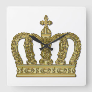 Goldene königliche Krone II + Ihr backgr. u. Idee Quadratische Wanduhr