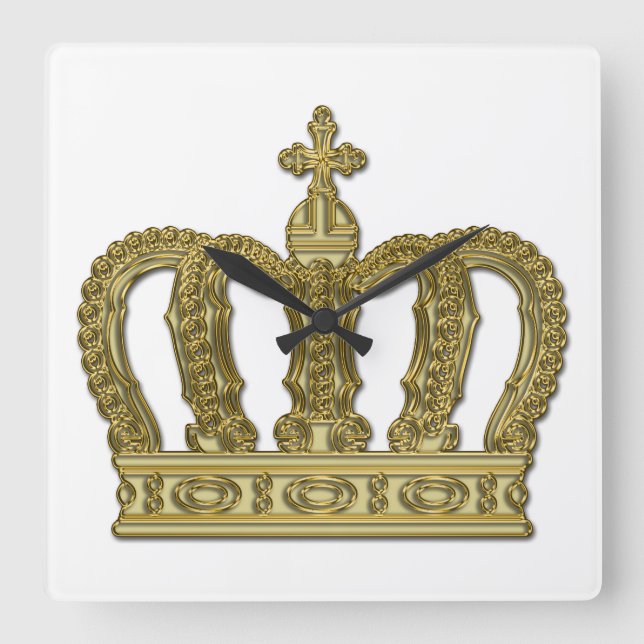 Goldene königliche Krone II + Ihr backgr. u. Ideen Quadratische Wanduhr (Vorderseite)