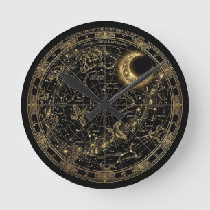 Goldene Konstellation Himmels Karte Wanduhr