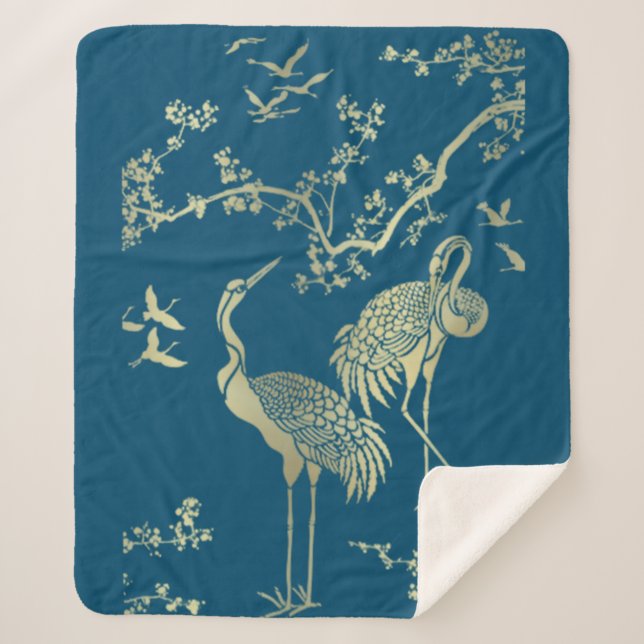 Goldene Krane Kunst, Blauer Hintergrund Sherpadecke (Vorderseite)