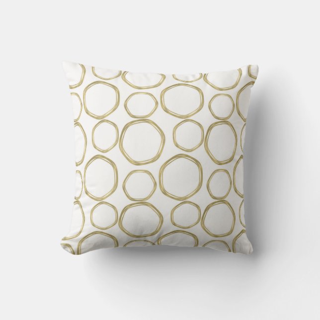 Goldene Kreise auf weißem, modernem Design Kissen (Vorderseite)