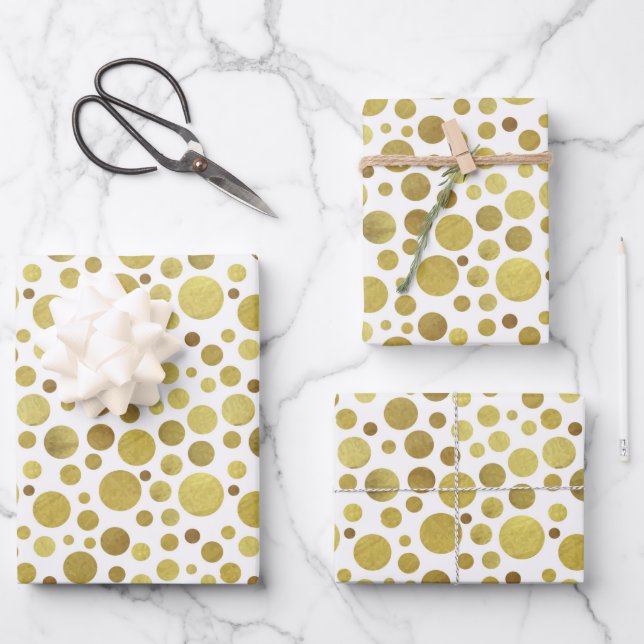 Goldene Kreise in Weiß Geschenkpapier Set (Vorderseite)