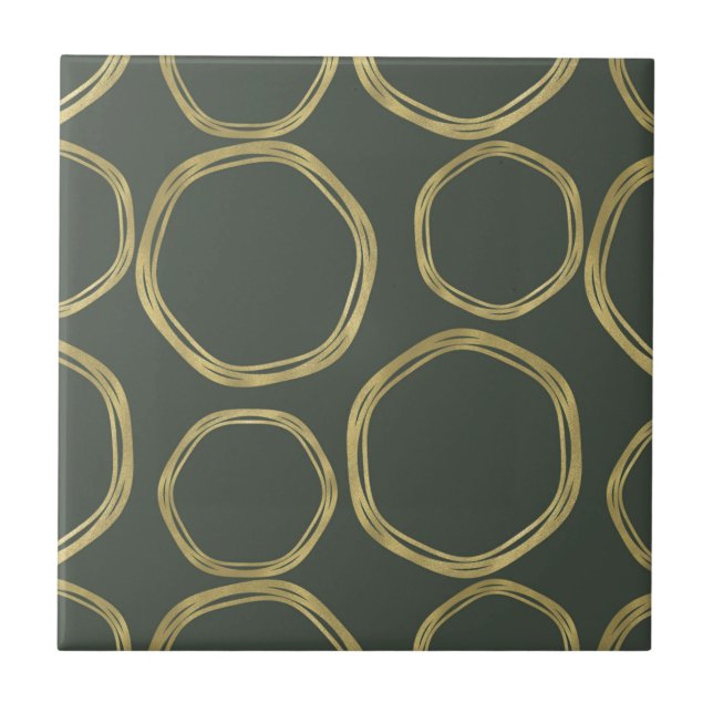 Goldene Kreise & rustikale Olive Green Chic Modern Fliese (Vorderseite)