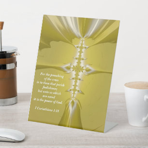 Goldene Kreuz-Fraktalkunst mit Bibelvers Sockelschild