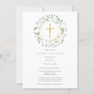 Goldene Kreuz Garland Feier des Lebens Einladung