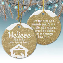 Goldene Krippe Baby Jesus Schriftzug Weihnachtsdek