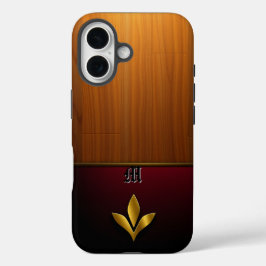 Goldene Krone auf Holz und Burgund iPhone 16 Hülle
