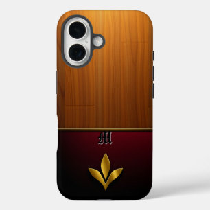 Goldene Krone auf Holz und Burgund iPhone 16 Hülle
