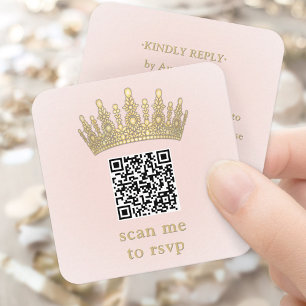 Goldene Krone Blush Pink Quinceañera Scanne Mich Q Begleitkarte