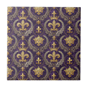 Goldene Krone Fleur-de-lis königliches violettes M Fliese