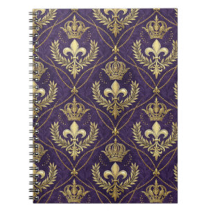Goldene Krone Fleur-de-lis Regales Lila Muster Kun Notizblock
