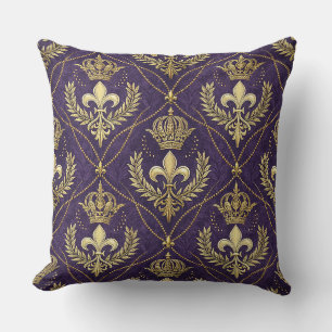 Goldene Krone Fleur-de-lis Regales Purpurmuster Ku Kissen