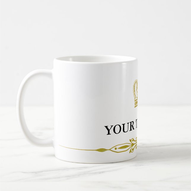 Goldene Krone + Ihr Text und Ihr Hintergrund Kaffeetasse (Links)