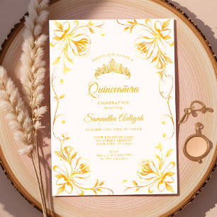 Goldene Krone Luxus Gold Floral Quinceñera Einladung