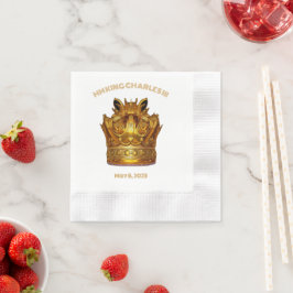 Goldene Krone mit HM König Karl III. Krönung Serviette