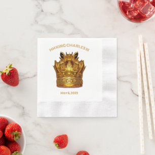 Goldene Krone mit HM König Karl III. Krönung Serviette