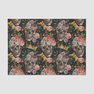 Goldene Krone Totenkopf Rote Rosen Gothic Hallowee Seidenpapier