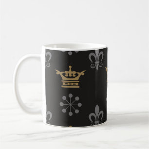 Goldene Kronen auf schwarzem Hintergrund, nahtlose Kaffeetasse