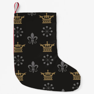 Goldene Kronen auf schwarzem Hintergrund, nahtlose Kleiner Weihnachtsstrumpf