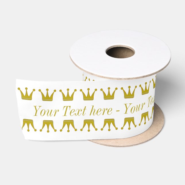 Goldene Kronen-Grenze + Ihr Hintergrund u. Text Satinband (Spule)