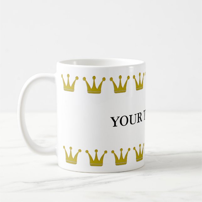 Goldene Kronen Grenze + Text und Hintergrund Kaffeetasse (Links)