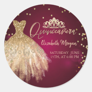 Goldene Kronen Tiara, Diamanten Burgunder Quinceañ Runder Aufkleber