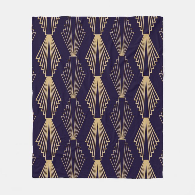 Goldene Kunst Deko Pattern. Nahtlose dunkelblaue R Fleecedecke (Vorderseite)