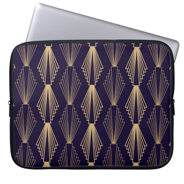 Goldene Kunst Deko Pattern. Nahtlose dunkelblaue R Laptopschutzhülle (Vorderseite)