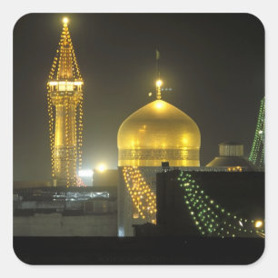 Goldene Kuppel des Imam Reza Schrein-Komplexes bei Quadratischer Aufkleber