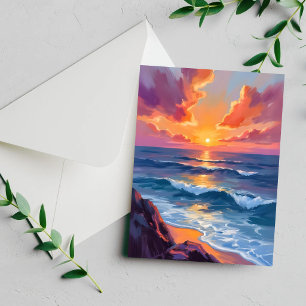 Goldene Küste Ozean Sonnenuntergang Aquarell-Gemäl